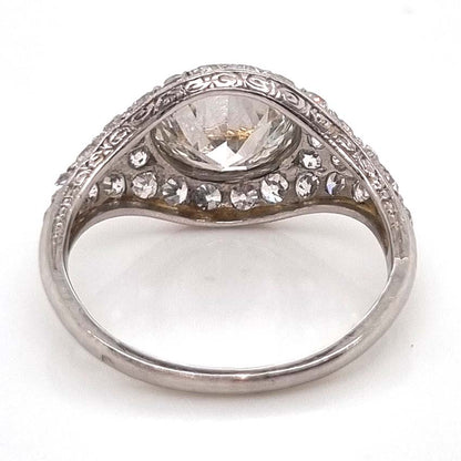 Art Deco 2.8ct Diamond Bombe Cluster Ring, 2.8ct old European transitional cut diamond in single-cut diamond encrusted domed surround in platinum