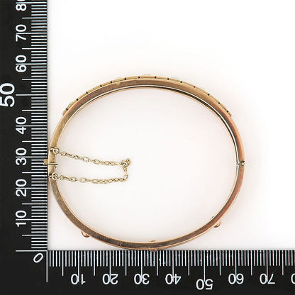 Edwardian Antique 9ct Engraved Gold Bangle with Cabochon Opals