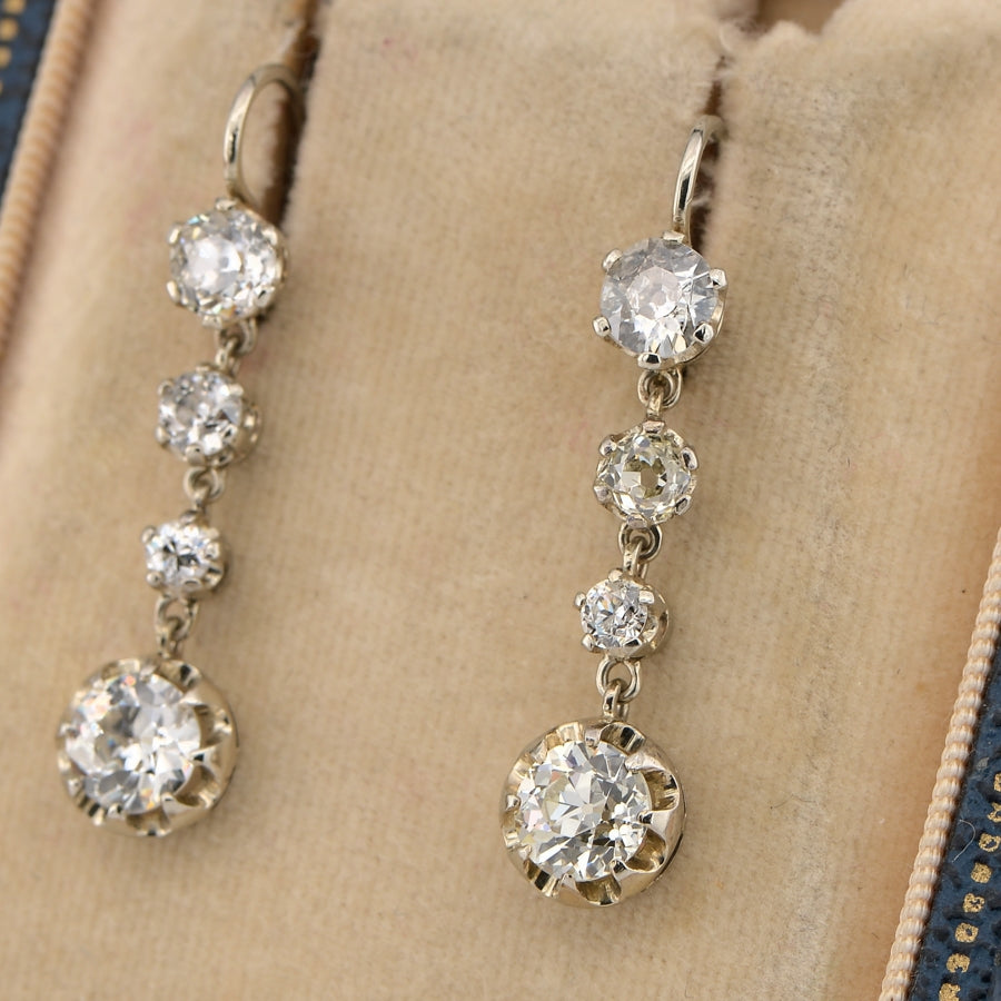 Art Deco 3.60ct Old European Cut Diamond Drop Earrings