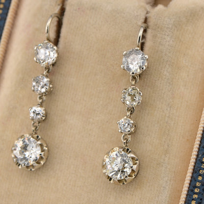 Art Deco 3.60ct Old European Cut Diamond Drop Earrings