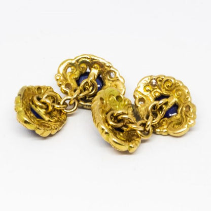 Sapphire and Diamond Carved Gold Cufflinks