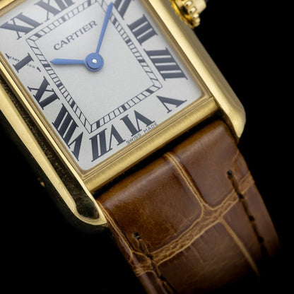 Ladies Cartier Tank Louis Cartier W1529856 2442 18ct Yellow Gold 22 x 30mm Quartz Watch on brown Alligator skin strap with Cartier yellow gold pin buckle