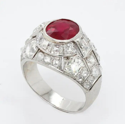 Art Deco 2ct Burmese Ruby and Diamond Bombe Cocktail Ring