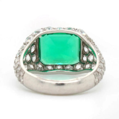 Art Deco Certified 2.85ct Natural No Oil Colombian Emerald and Old Cut Diamond Dress Ring
