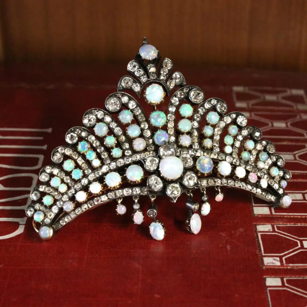 Victorian Antique Opal and Diamond Crown Tiara