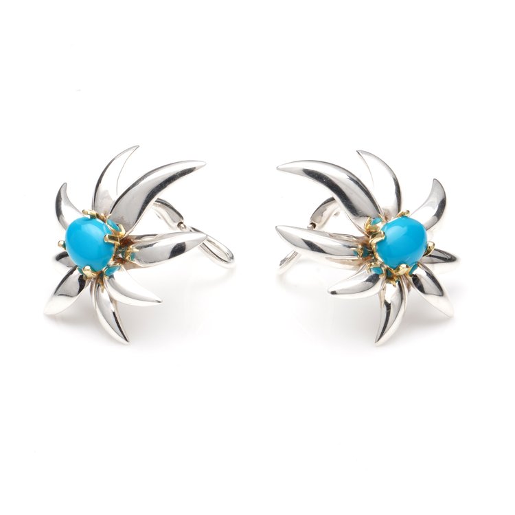 Tiffany and Co Turquoise Fireworks Clip On Earrings in 18ct Gold and Silver