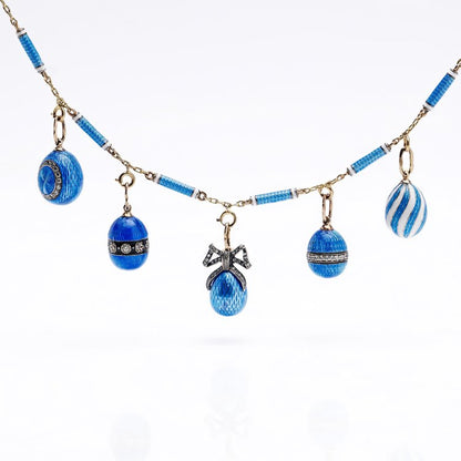 Vintage Gold and Blue Enamel Russian Egg Necklace