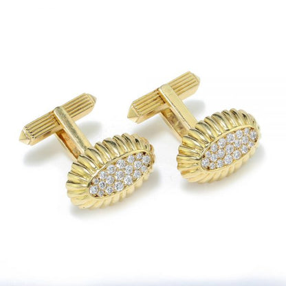 Pair of vintage Cartier 18ct Yellow Gold Oval Cufflinks set with 0.76cts Diamonds, in Original Cartier Box. Made in London by Jacques Cartier, Circa 1977