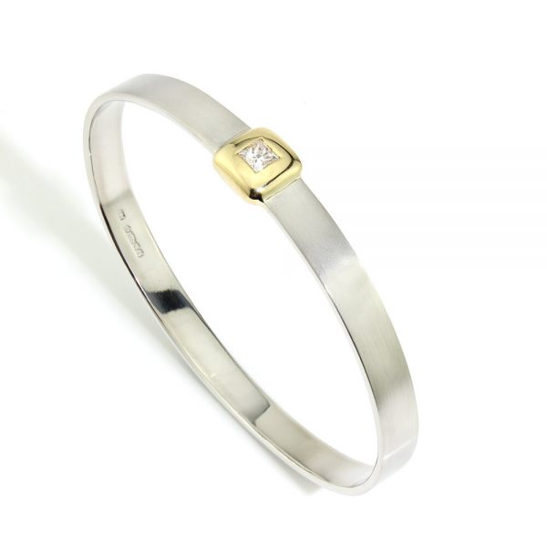 0.41ct Princess Cut Diamond Platinum Bangle Bracelet, F VS1