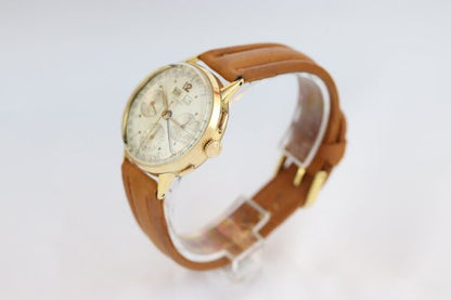 Vintage Leonidas Triple Calendar 18ct Yellow Gold 35mm Manual Chronograph Watch, Circa 1950s