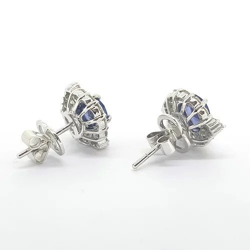 Contemporary Sapphire and Diamond Cluster Earrings