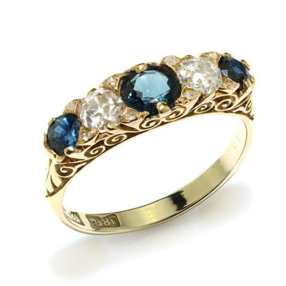Antique Victorian Sapphire and Diamond Five Stone Ring