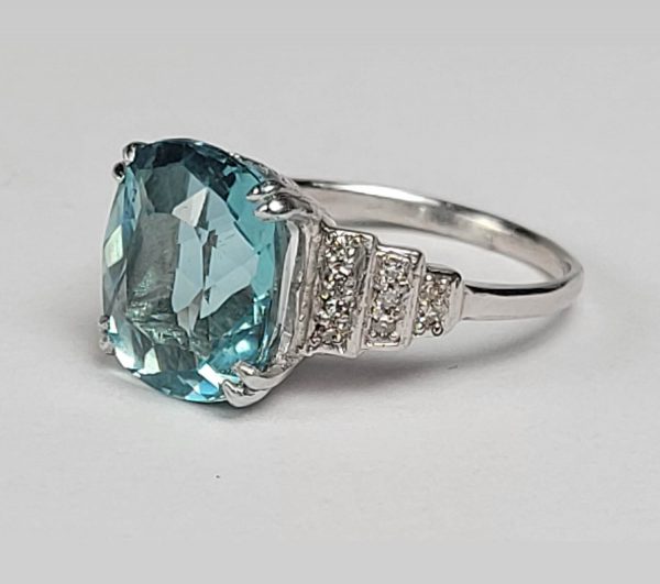 Art Deco 5ct Aquamarine and Diamond Dress Ring in Platinum