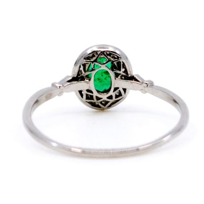 Vintage Emerald and Single Cut Diamond Ring, Platinum