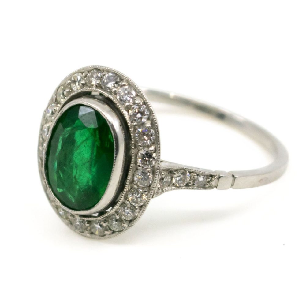 Vintage Emerald and Diamond Cluster Ring