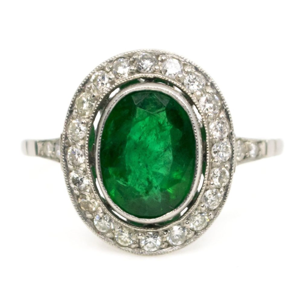 Vintage Emerald and Diamond Cluster Ring
