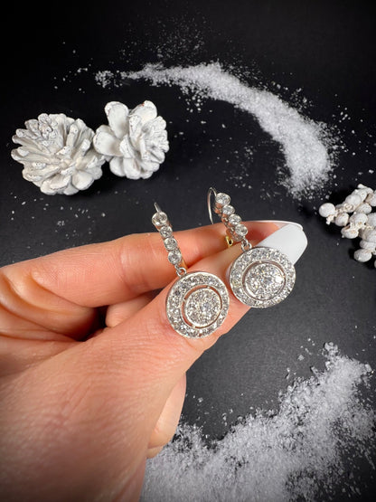 Antique 18 Carat Gold and Platinum Edwardian Diamond Circlet Drop Earrings, Circa 1910