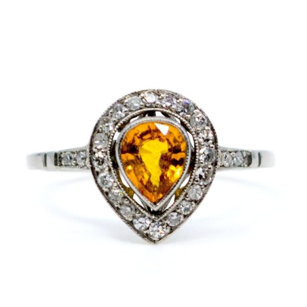 Vintage 0.65ct Yellow Sapphire and Single Cut Diamond Ring, Platinum