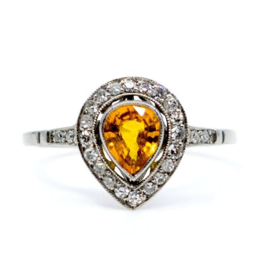 Vintage 0.65ct Yellow Sapphire and Single Cut Diamond Ring, Platinum