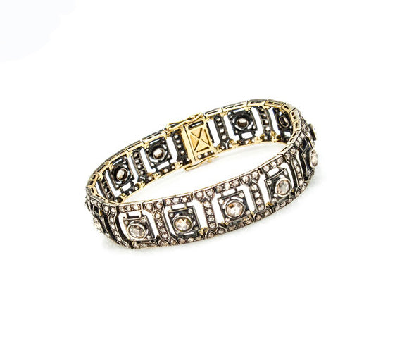 Antique Victorian 11.18ct Rose Cut Diamond Bracelet, 11.18 carat total, mounted in Silver and backed with 15ct Yellow Gold, Circa 1860s