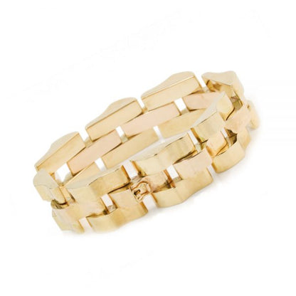 Vintage 1940s French Retro Brick Link 18ct Yellow Gold Bracelet