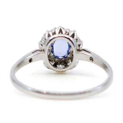 Antique Art Deco Sapphire and Old Mine Cut Diamond Ring, Platinum