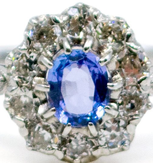 Antique Art Deco Sapphire and Old Mine Cut Diamond Ring, Platinum