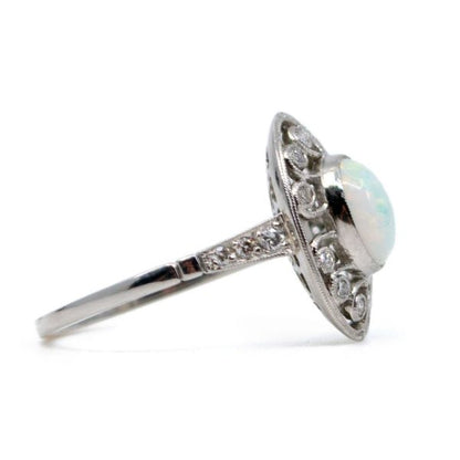 Vintage Opal and Diamond Ring, Platinum