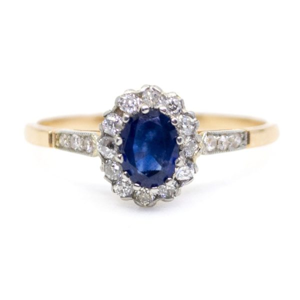 Antique Edwardian Sapphire and Diamond Cluster Ring Vintage engagement ring
