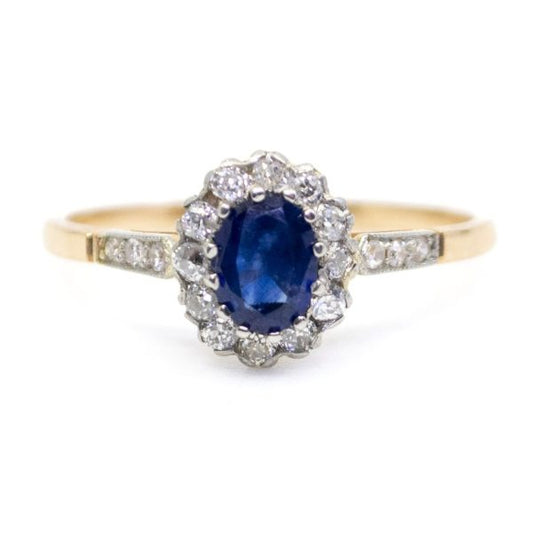 Antique Edwardian Sapphire and Diamond Cluster Ring Vintage engagement ring