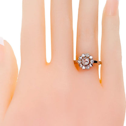Art Deco Platinum Rose-Cut Diamond Cluster Ring, 0.90 Carat