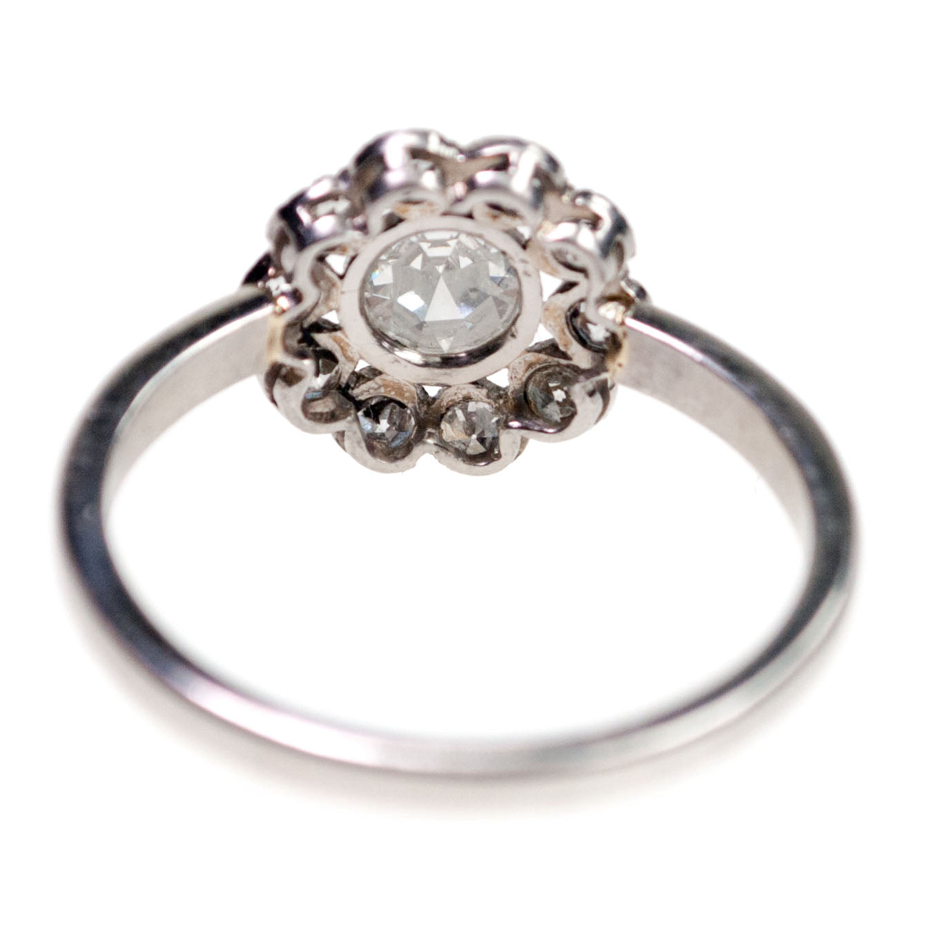 Art Deco Platinum Rose-Cut Diamond Cluster Ring, 0.90 Carat