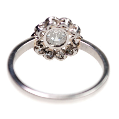 Art Deco Platinum Rose-Cut Diamond Cluster Ring, 0.90 Carat