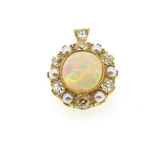 Antique Victorian Opal Pearl and Diamond Pendant