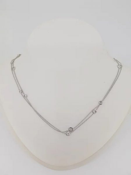 Diamond Set Long 18ct White Gold Chain Necklace; 2.72 carat total, 18ct white gold chain set with differing sized collet-set brilliant-cut diamonds