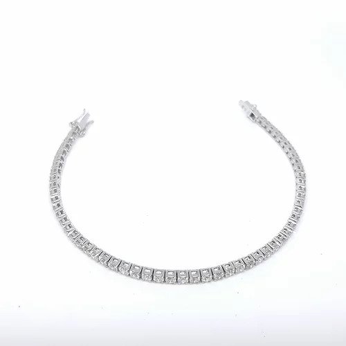 Diamond Line Bracelet; set with 5.20 carats of round brilliant-cut diamonds, mounted in 18ct white gold. With double figure-of-eight safety clasps