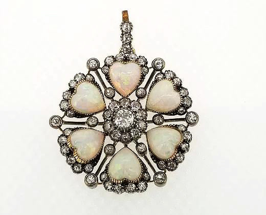 Edwardian Opal and Diamond set Brooch/Pendant, Silver and Gold