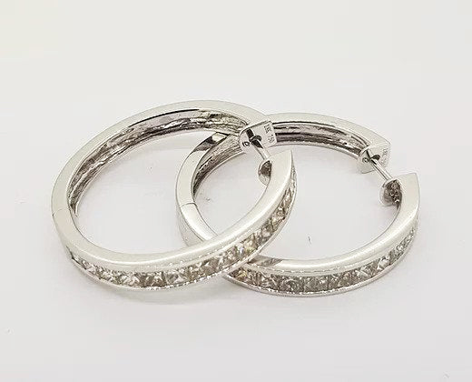 2.88ct Princess Cut Diamond Set Hoop Earrings in 18ct White Gold