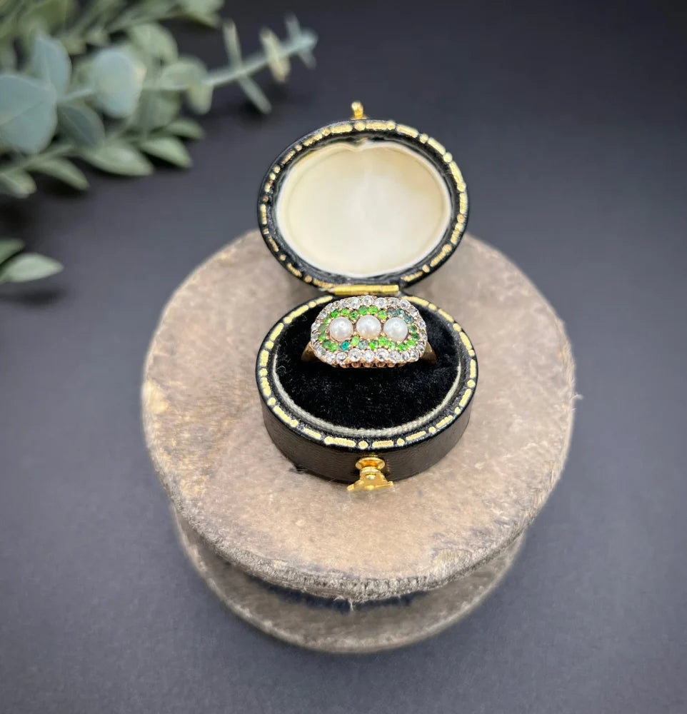 Antique Trilogy Cluster Ring In 18 Carat Yellow Gold With Gemstones