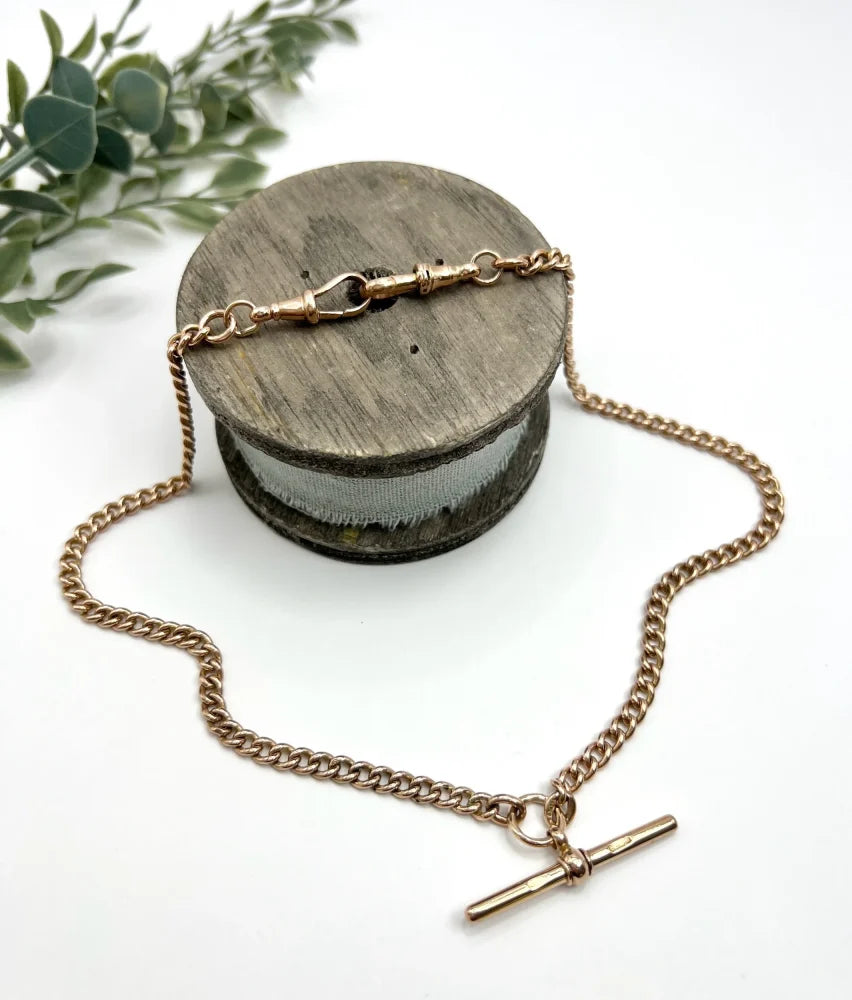 Edwardian Antique 9ct Rose Gold Curb Link Albert Chain Necklace