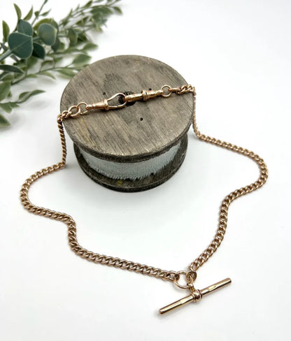 Edwardian Antique 9ct Rose Gold Curb Link Albert Chain Necklace