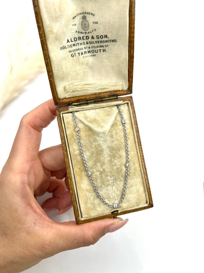 Vintage 18 ct White Gold Diamond Set Trace Link Chain With Lobster Clasp
