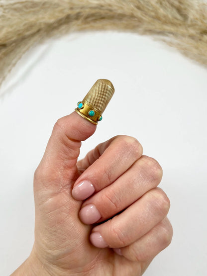 Antique 15ct Yellow Gold & Turquoise Victorian Gold Thimble with Original Antique Box
