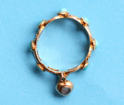 Antique Georgian Turquoise and Gold Ring with Heart Locket
