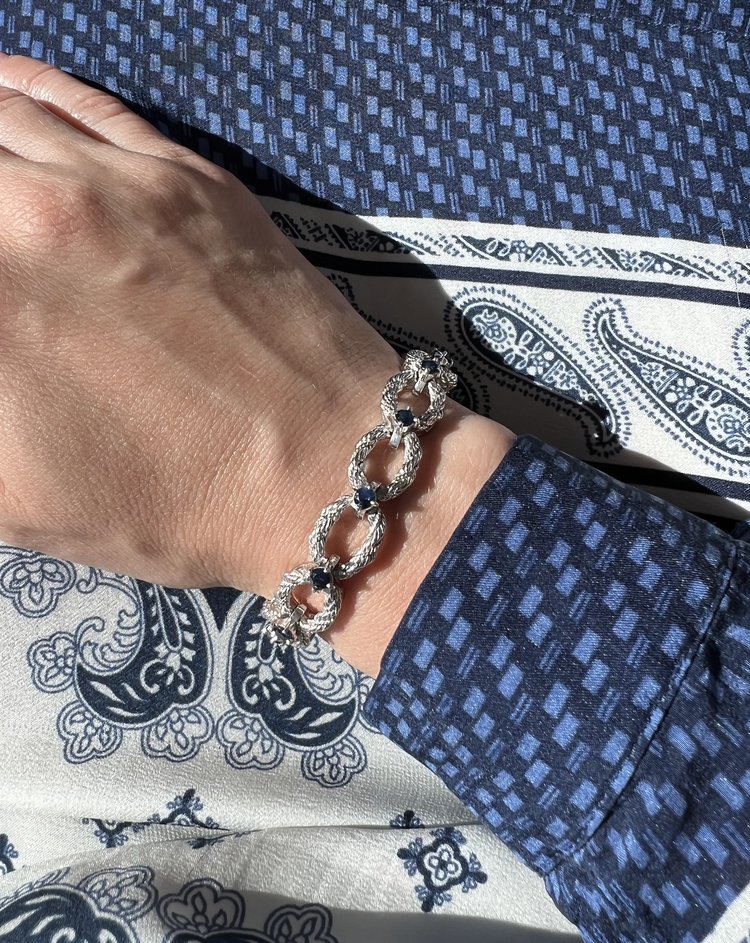 Vintage 18ct White Gold Rope Twist Link Bracelet with Sapphires