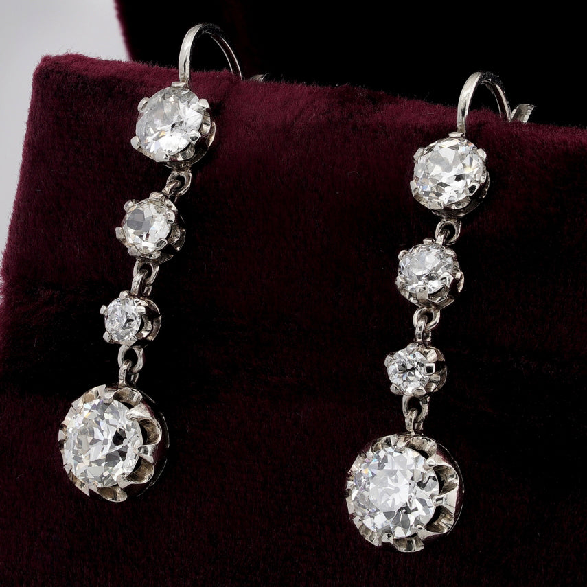 Art Deco 3.60ct Old European Cut Diamond Drop Earrings