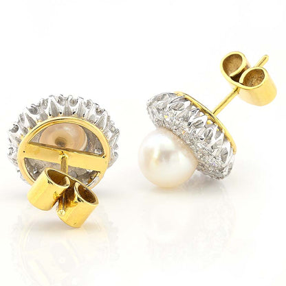 Vintage Pearl and Diamond Cluster Stud Earrings