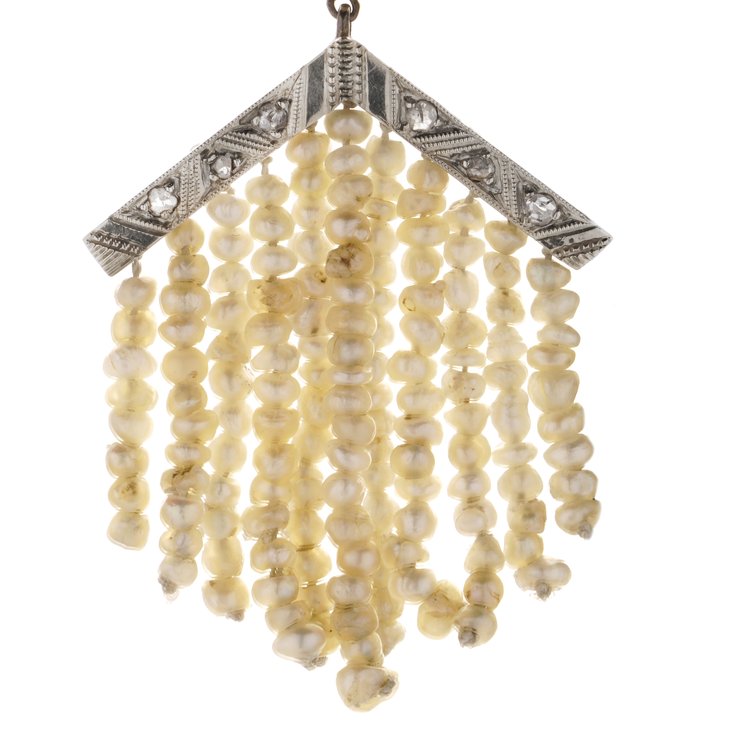 Victorian Antique Diamond and Natural Pearl Fringe Drop Earrings