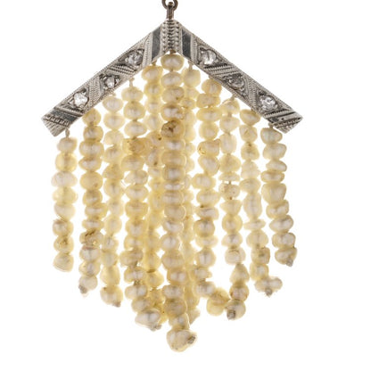 Victorian Antique Diamond and Natural Pearl Fringe Drop Earrings