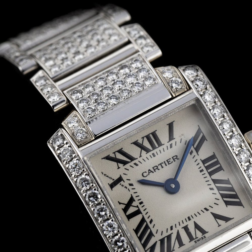 Cartier Tank Francaise 2365 White Gold Factory Diamonds Watch with Cartier service 2024